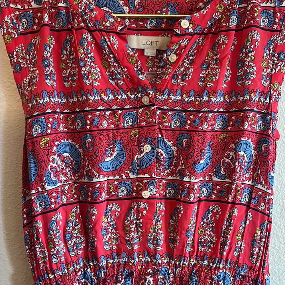 LOFT Vibrant Red and Blue Patterned Mini Dress - Picture 3 of 4